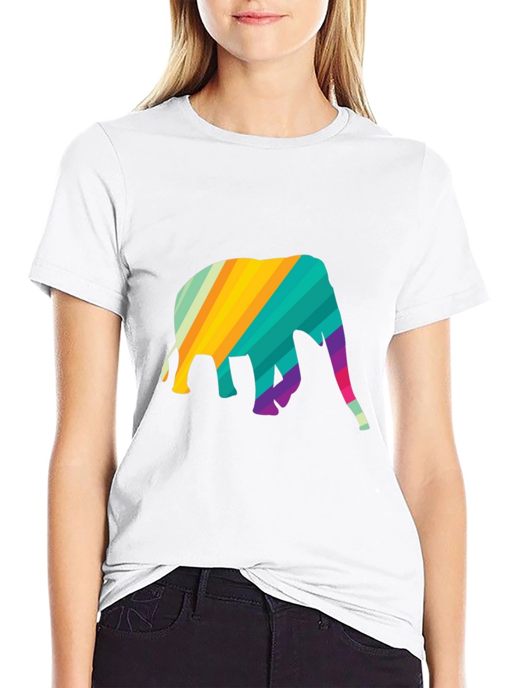 Rainbow Elephant Graphic Tee - Stylish Mens Black T-Shirt