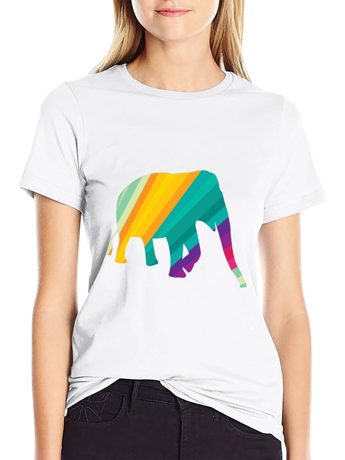 Rainbow Elephant Graphic Tee - Stylish Mens Black T-Shirt