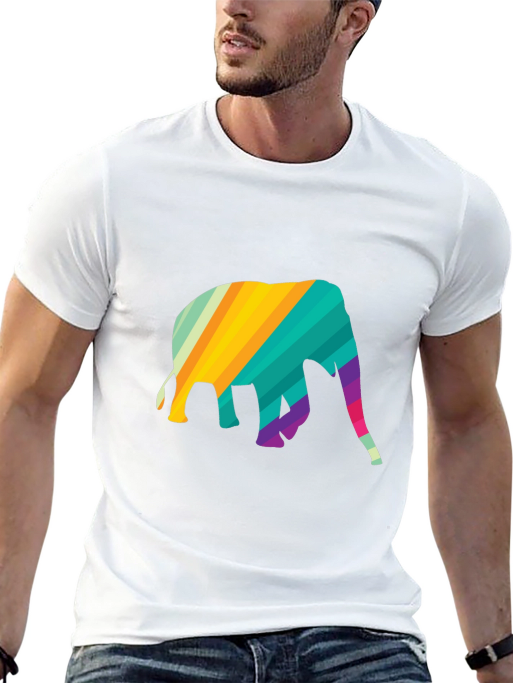Rainbow Elephant Graphic Tee - Stylish Mens Black T-Shirt
