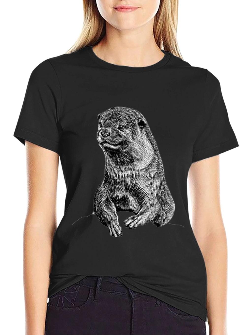 Otter Graphic Print Black T-Shirt