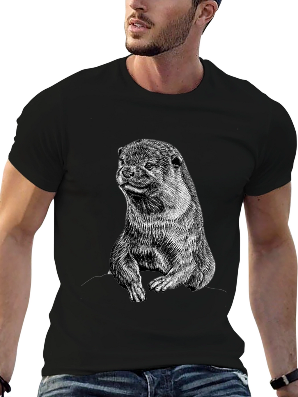 Otter Graphic Print Black T-Shirt