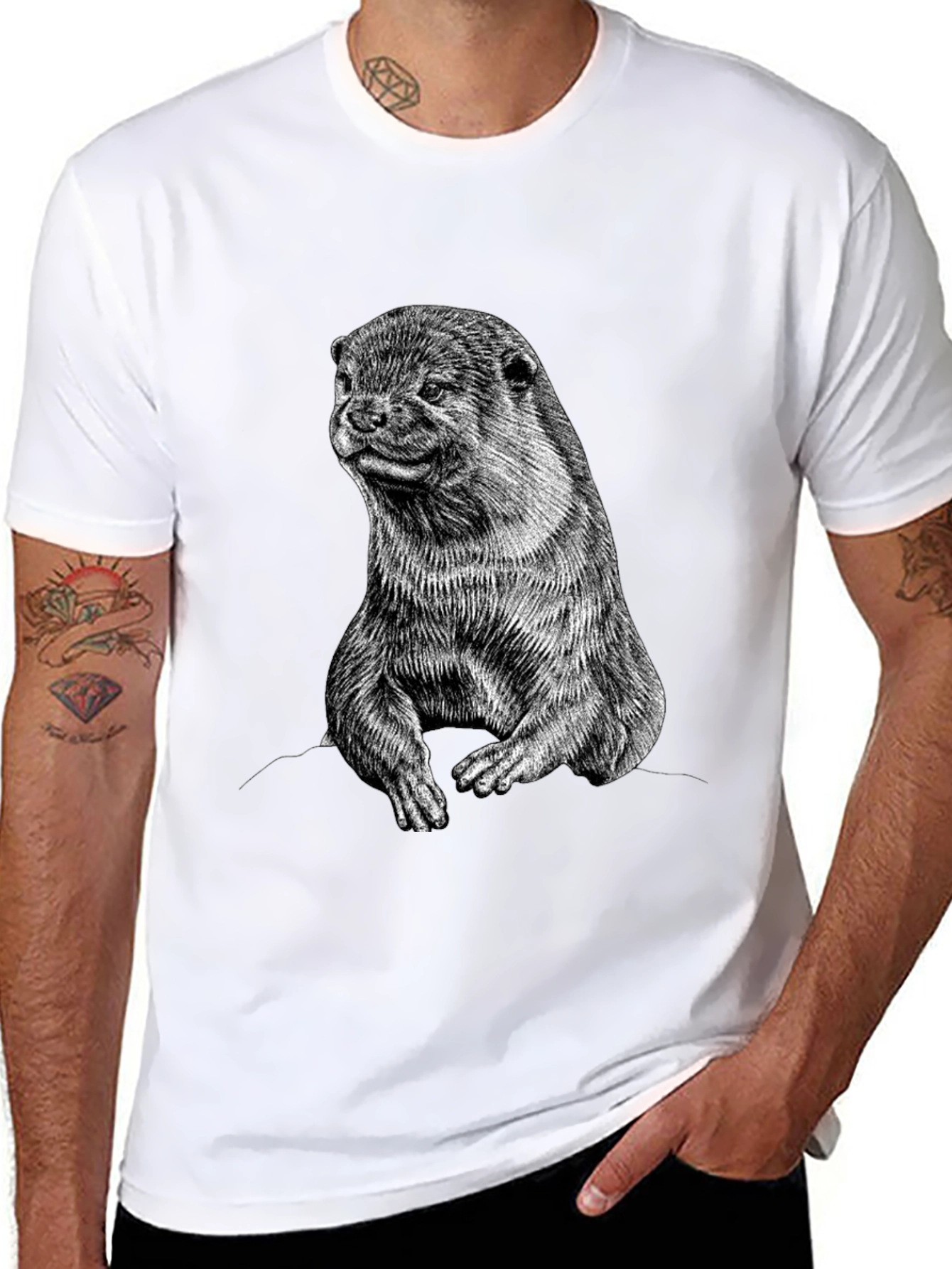 Otter Graphic Print Black T-Shirt
