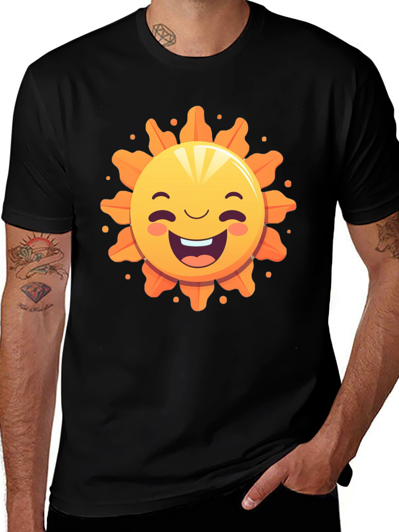 Happy Sunshine Graphic Tee - Black Cotton T-Shirt