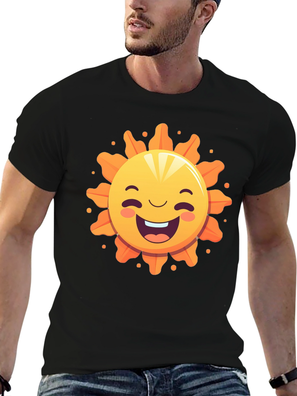 Happy Sunshine Graphic Tee - Black Cotton T-Shirt