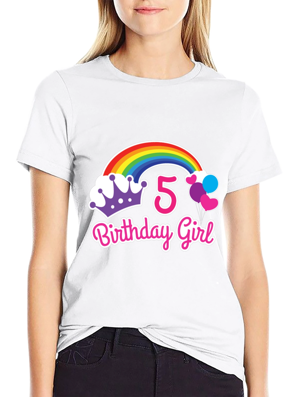 5th Birthday Girl Rainbow T-Shirt