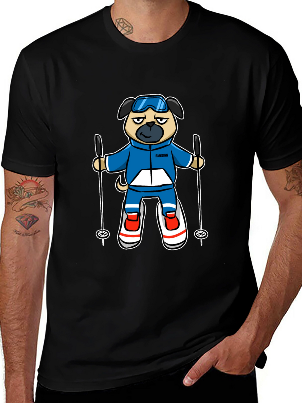 Skiing Pug Graphic T-Shirt