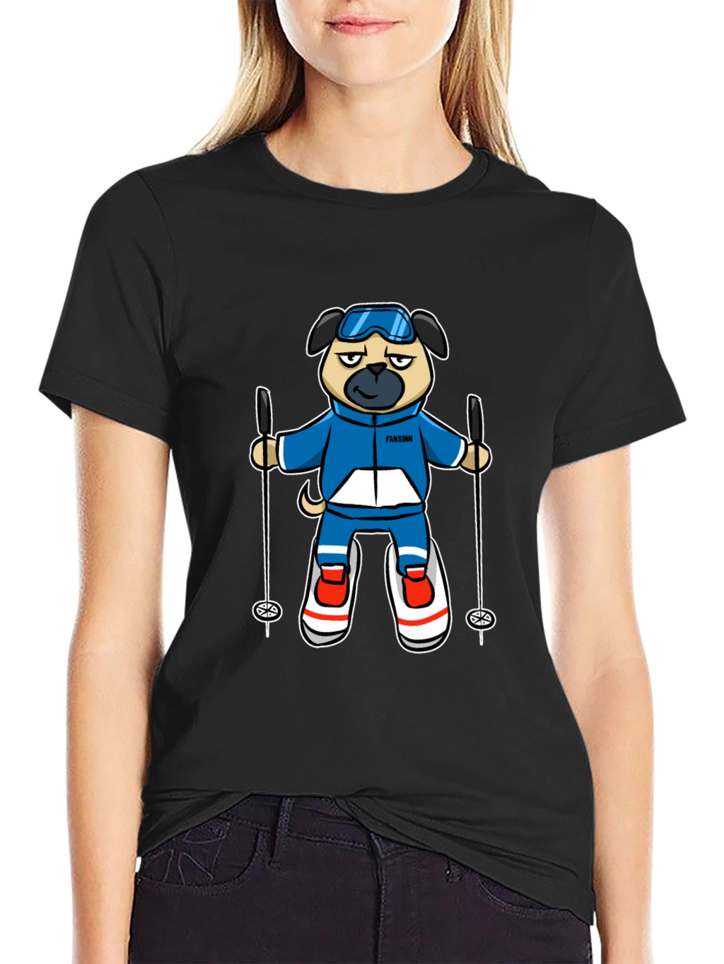 Skiing Pug Graphic T-Shirt