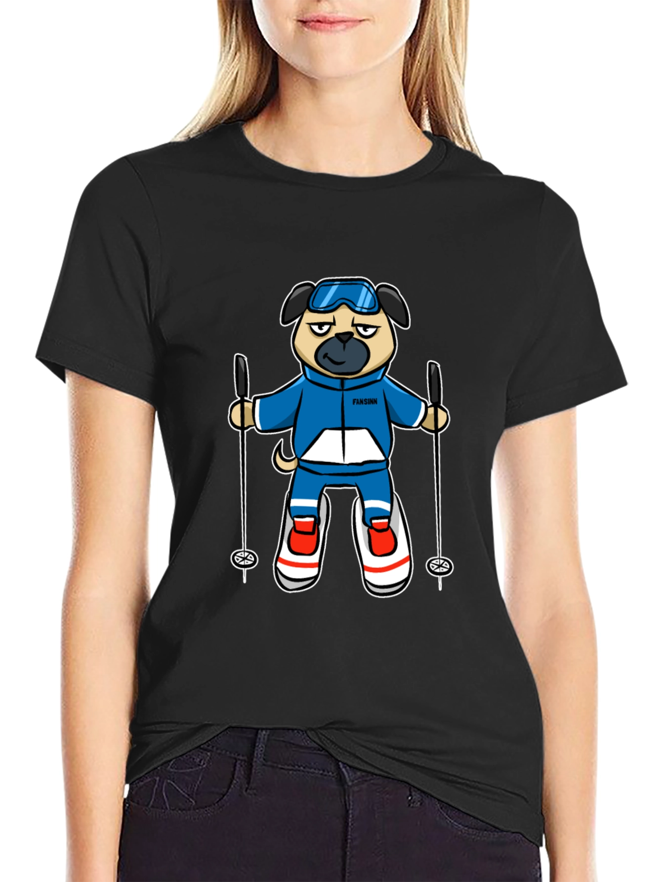 Skiing Pug Graphic T-Shirt