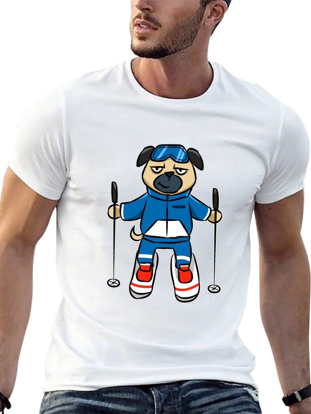 Skiing Pug Graphic T-Shirt