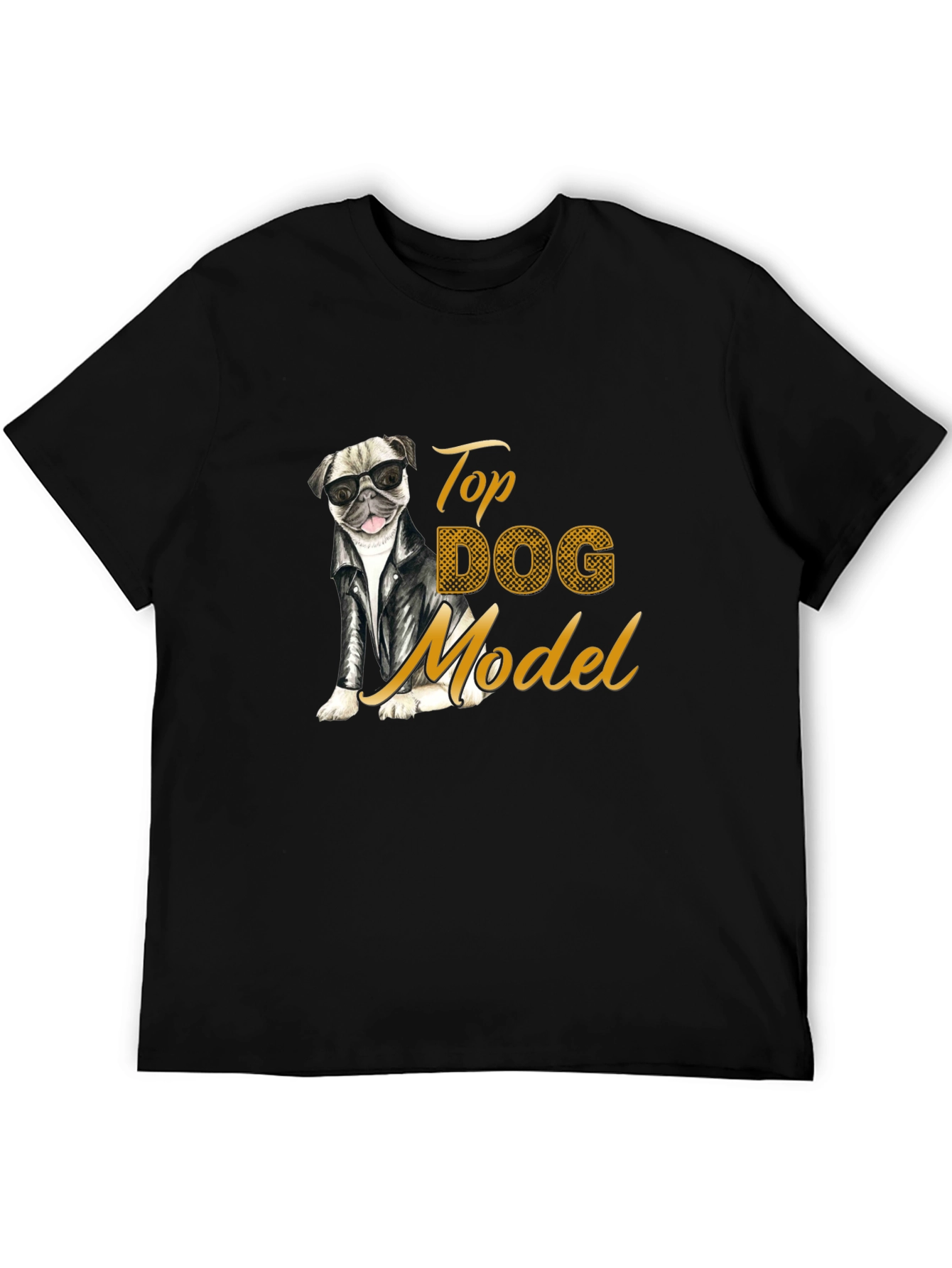Top Dog Model T-Shirt - Stylish Pug in Leather