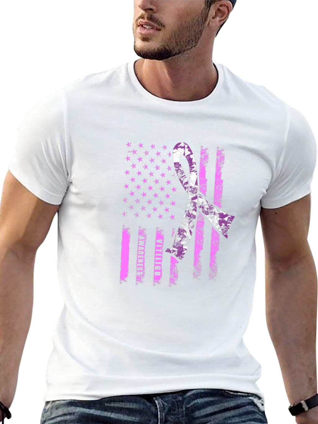 Vitiligo Awareness T-Shirt - American Flag Design