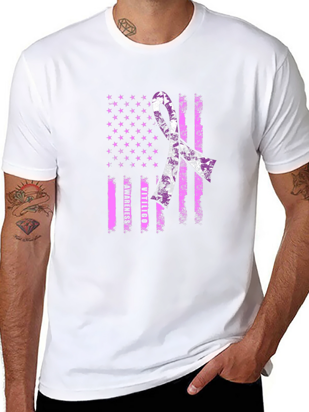 Vitiligo Awareness T-Shirt - American Flag Design