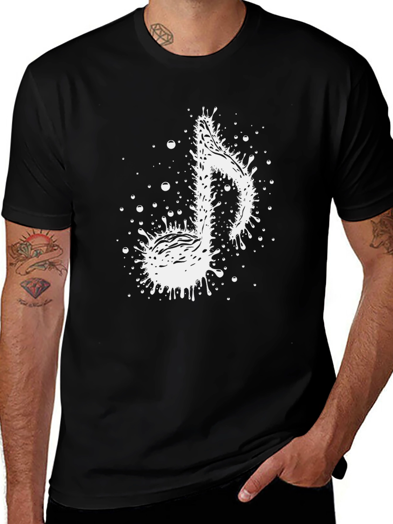 Music Note Splatter Graphic Tee - Stylish Black T-Shirt