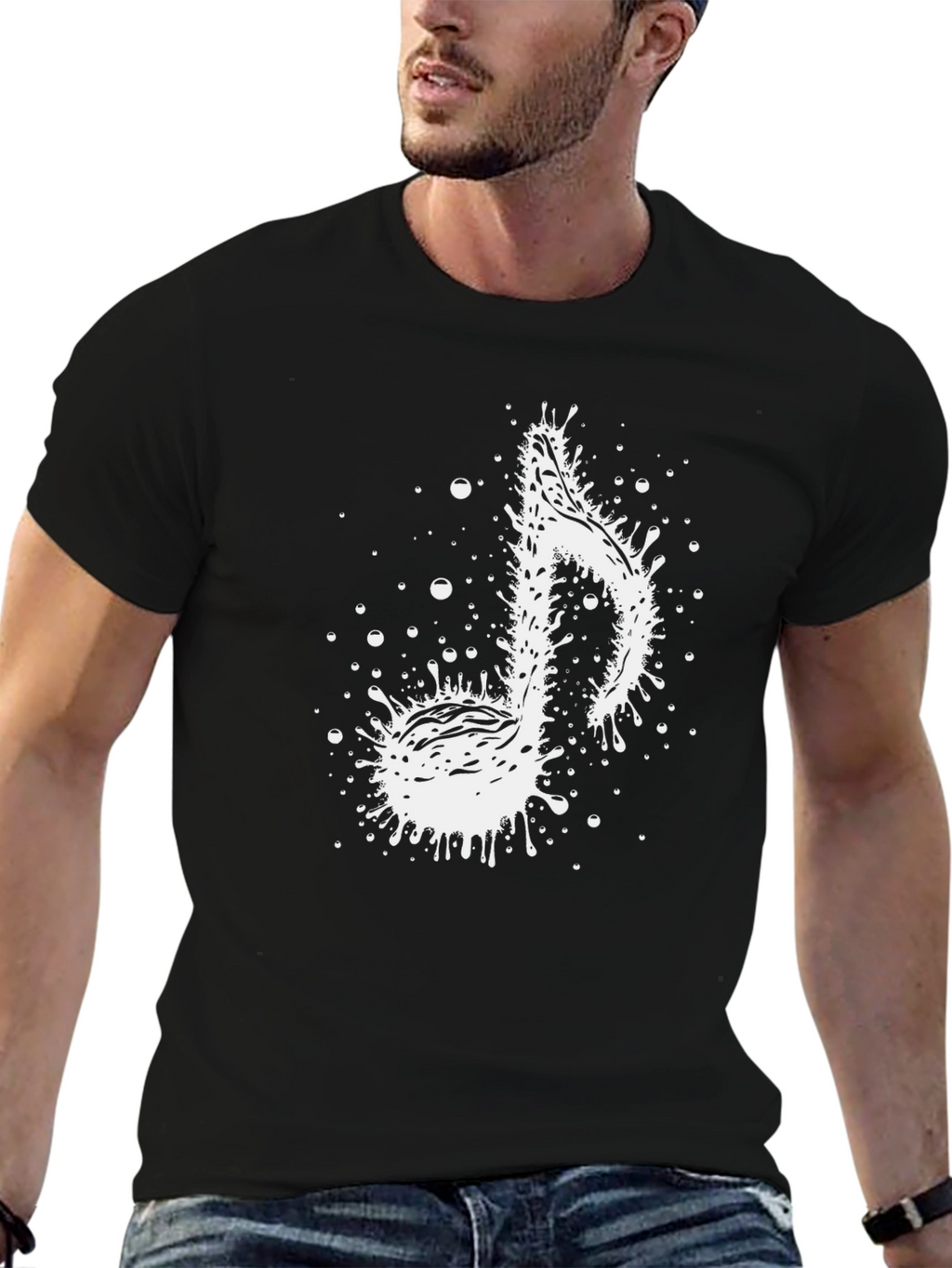 Music Note Splatter Graphic Tee - Stylish Black T-Shirt
