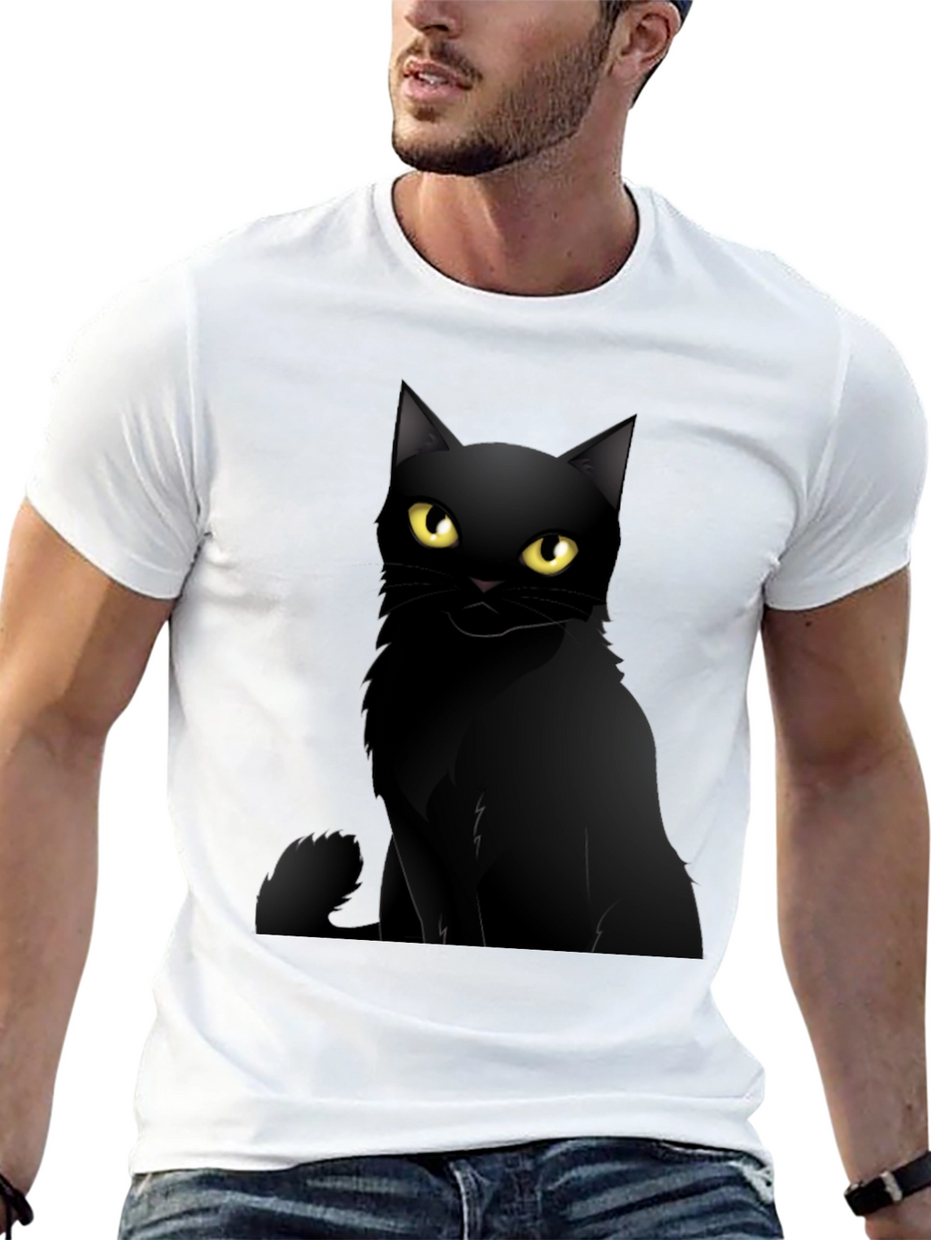 Black Cat Graphic Tee - Mens Casual T-Shirt