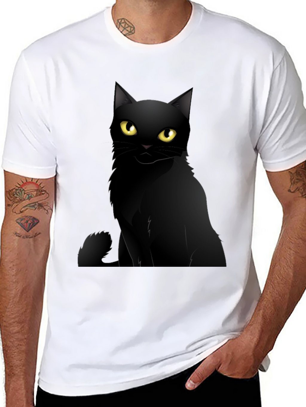 Black Cat Graphic Tee - Mens Casual T-Shirt