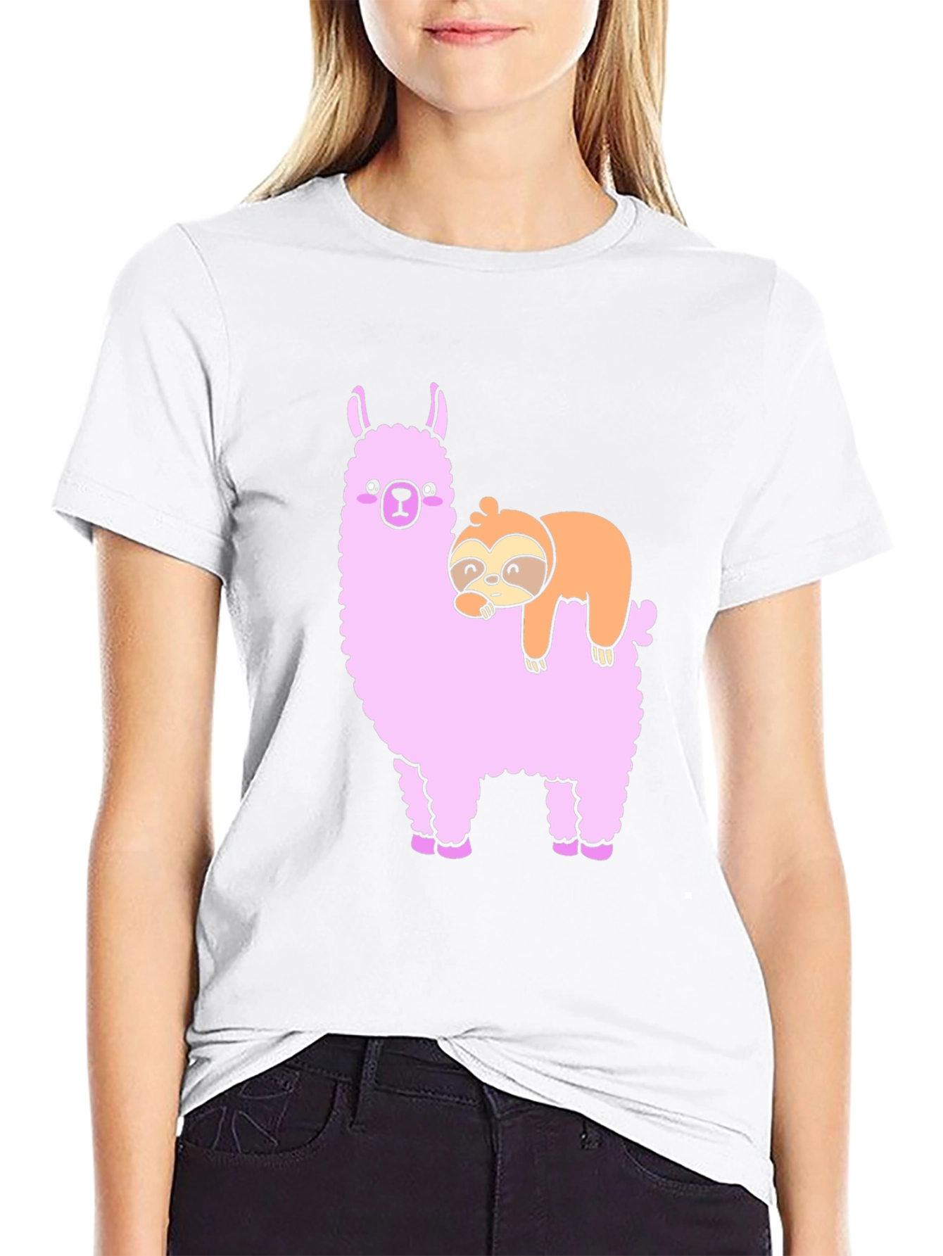 Llama Sloth Black T-Shirt