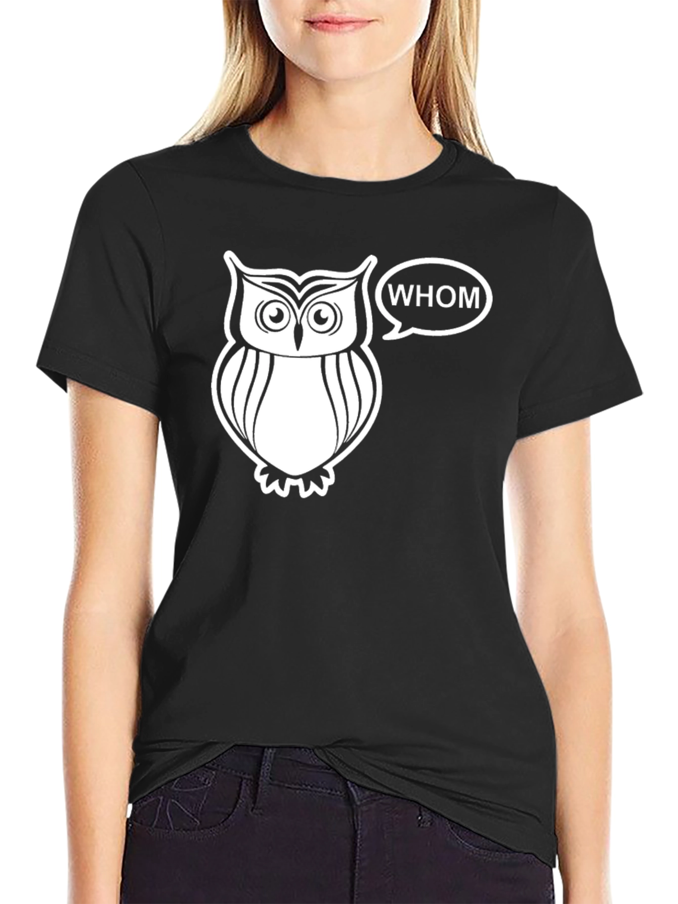 Whom Owl Graphic Tee - Black Cotton T-Shirt