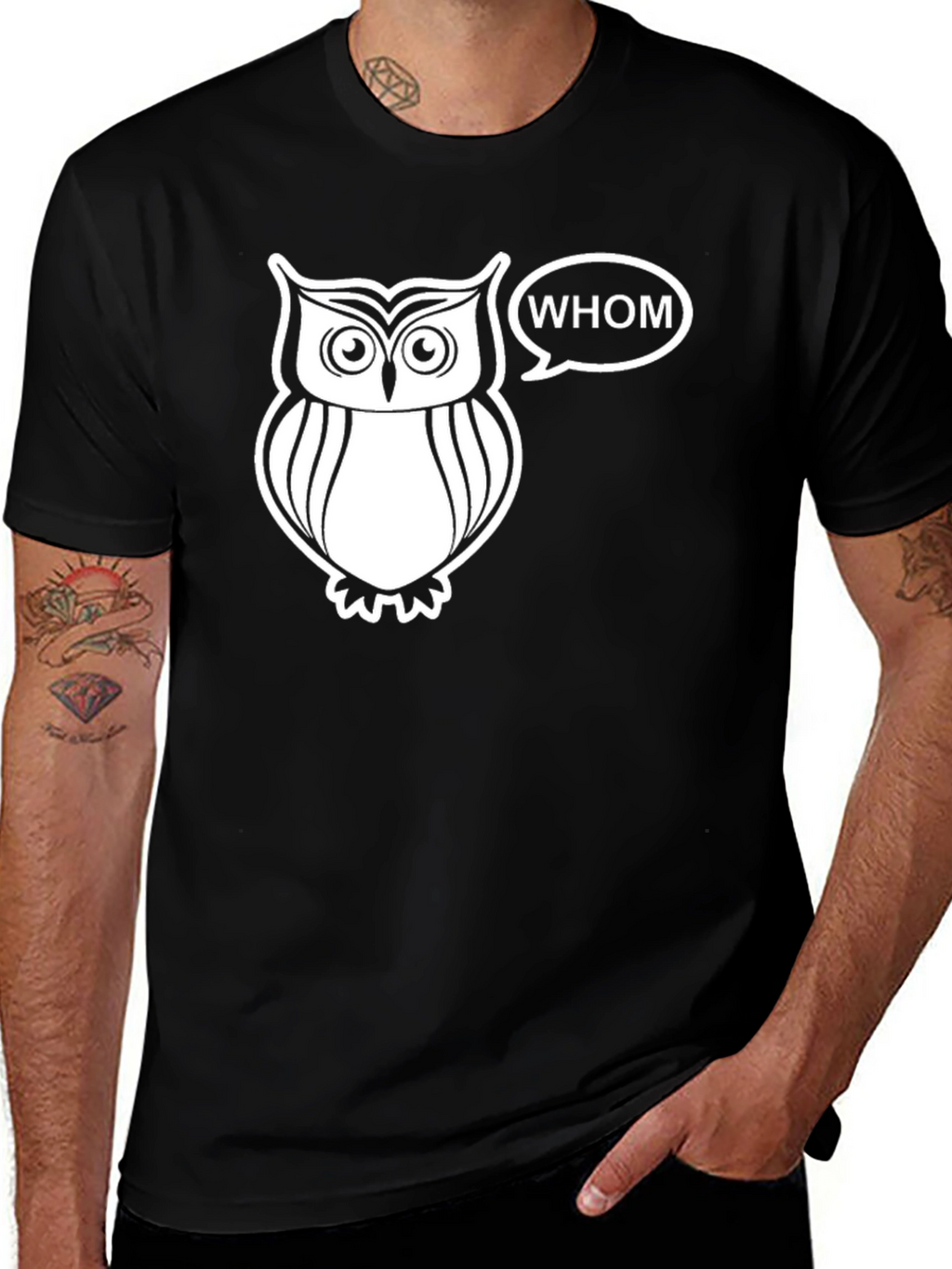 Whom Owl Graphic Tee - Black Cotton T-Shirt