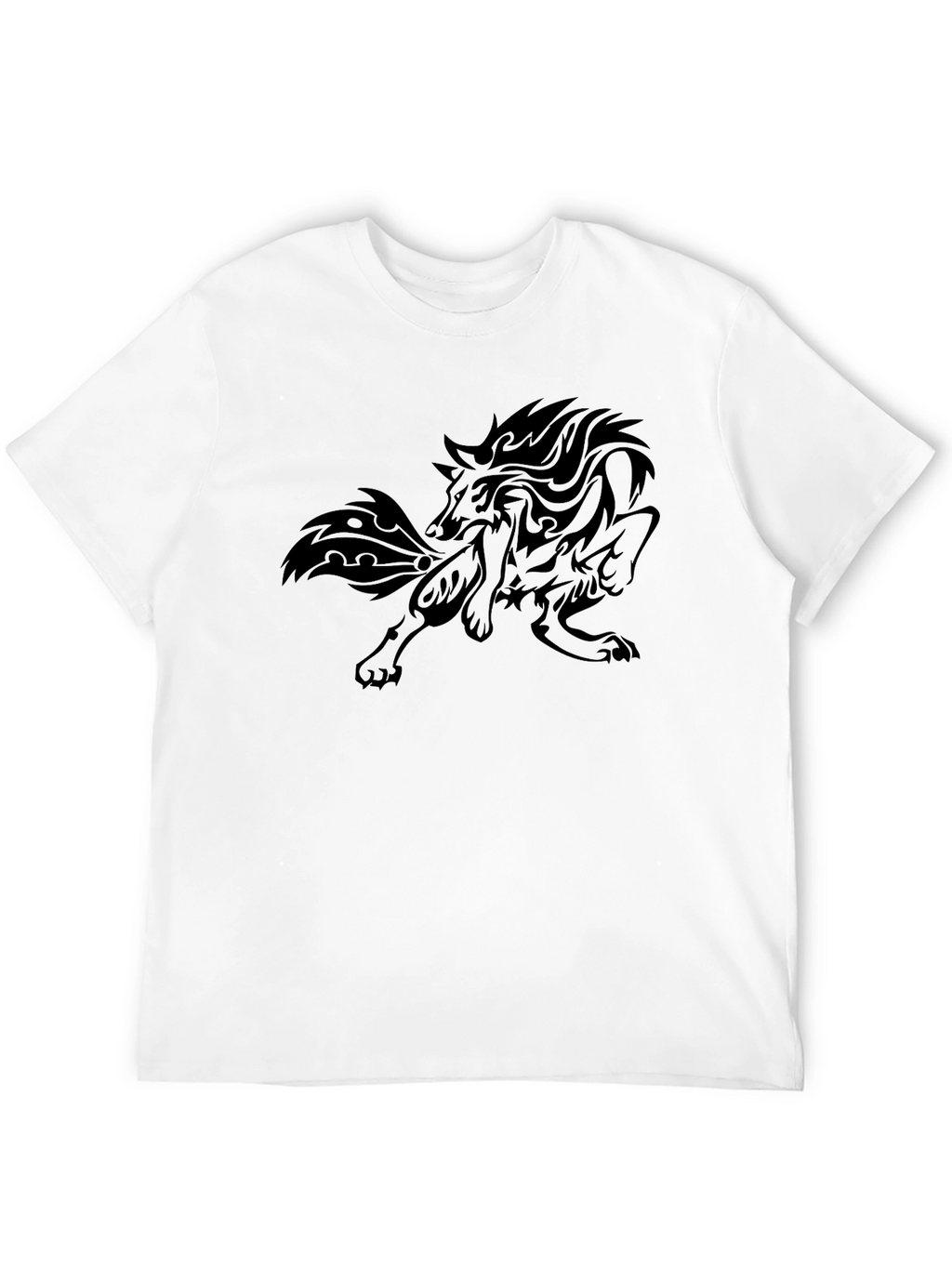 Tribal Wolf Graphic Print Black T-Shirt