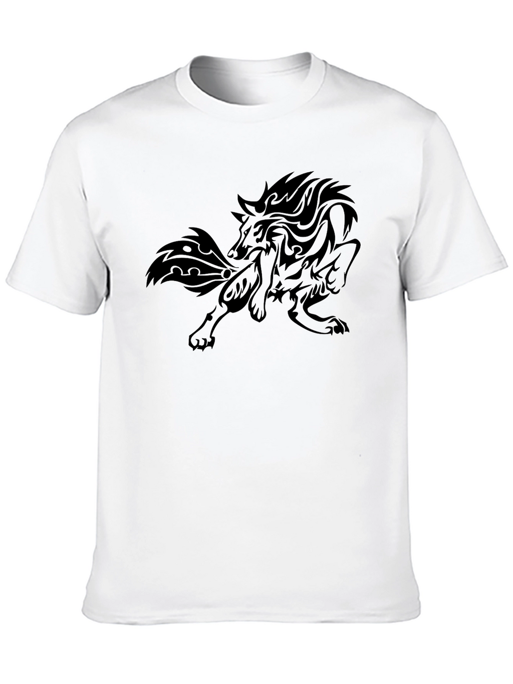 Tribal Wolf Graphic Print Black T-Shirt