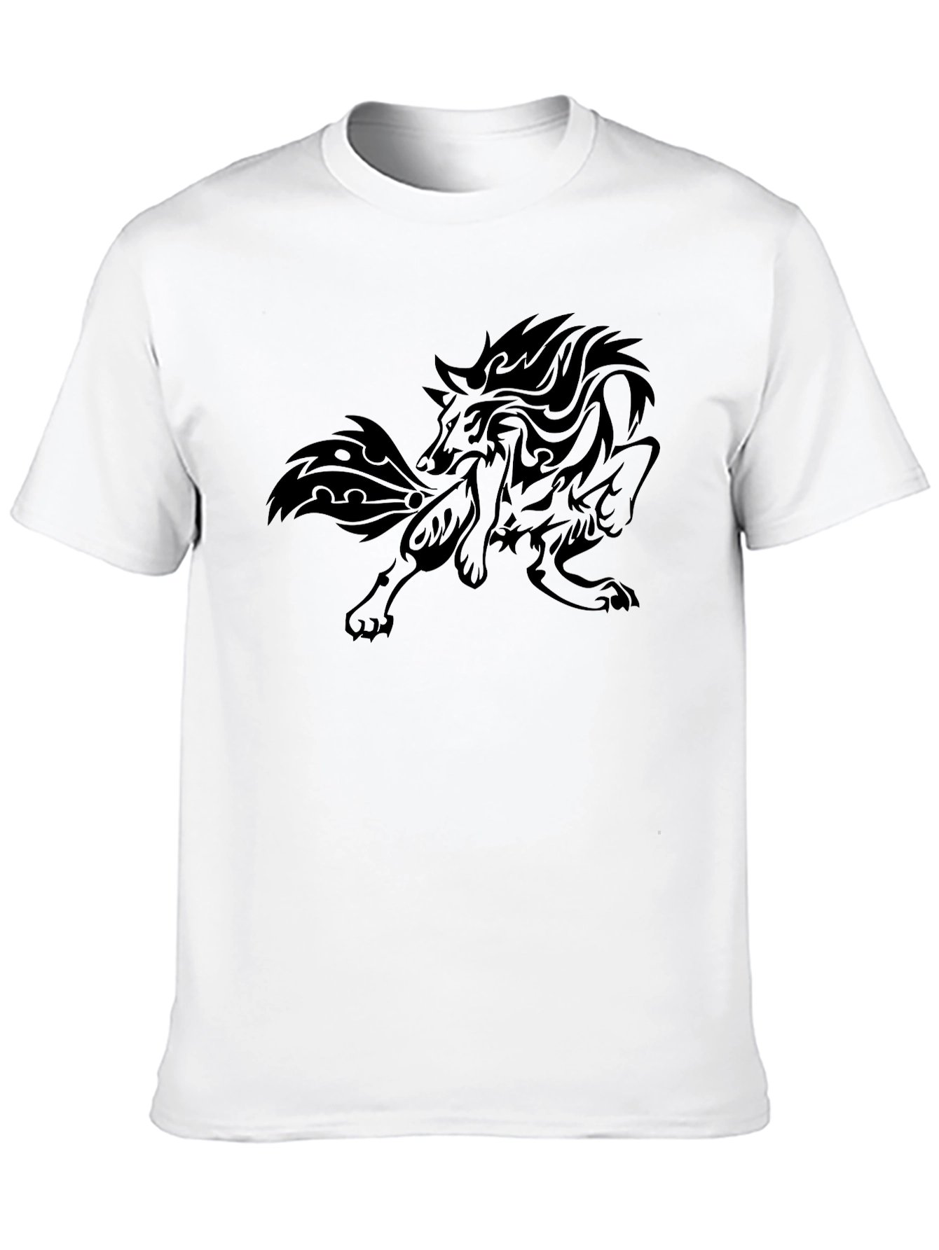 Tribal Wolf Graphic Print Black T-Shirt