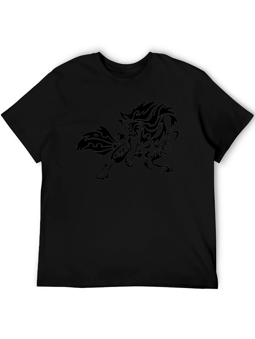 Tribal Wolf Graphic Print Black T-Shirt