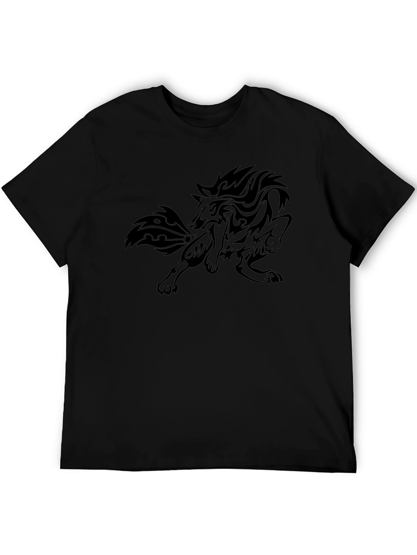 Tribal Wolf Graphic Print Black T-Shirt