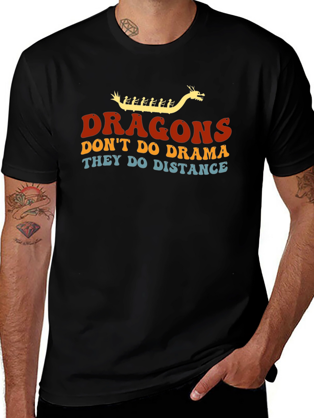 Dragons Distance T-Shirt - Black Crew Neck Tee