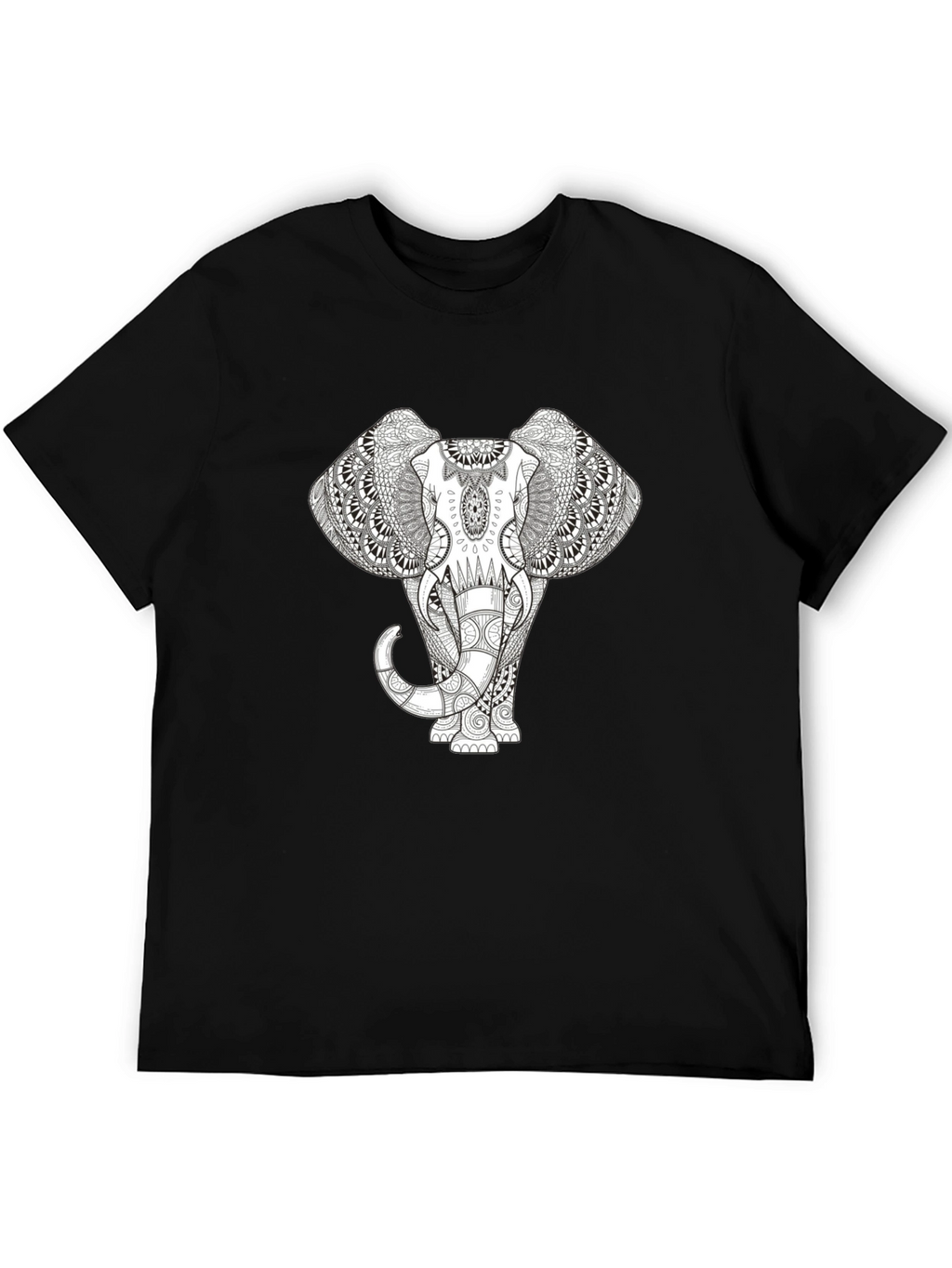 Elephant Mandala Print Black T-Shirt