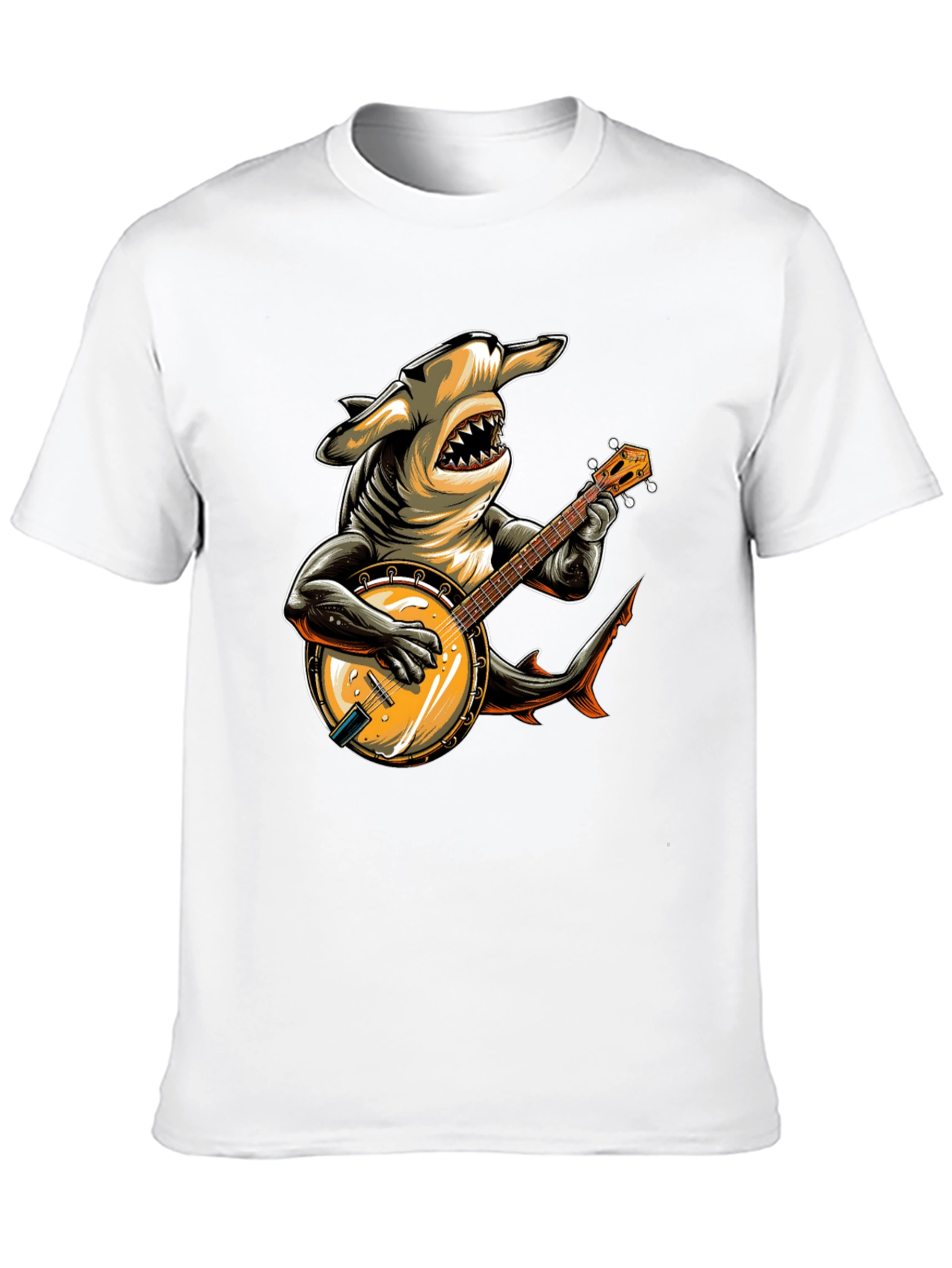 Shark Banjo Player Graphic T-Shirt