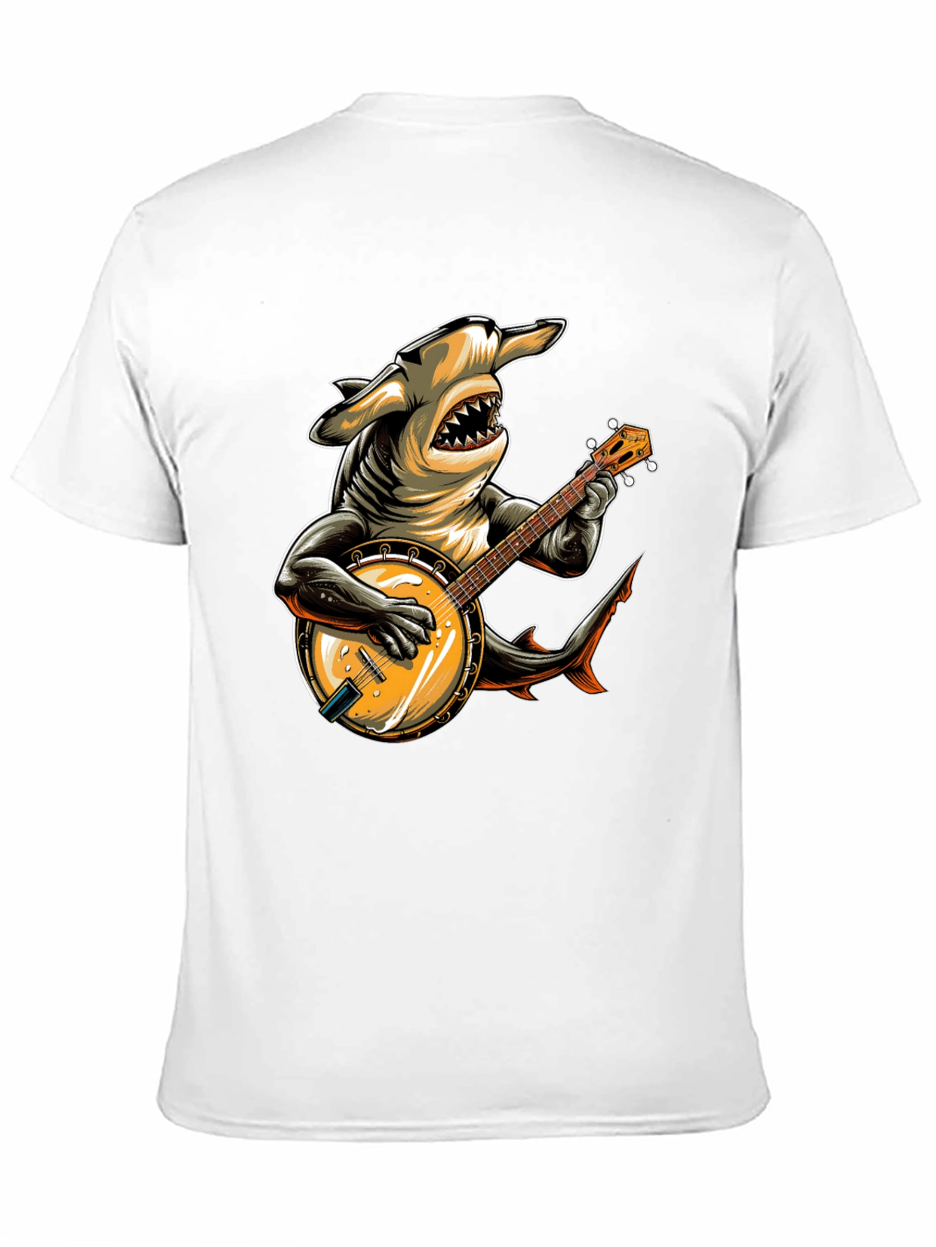 Shark Banjo Player Graphic T-Shirt