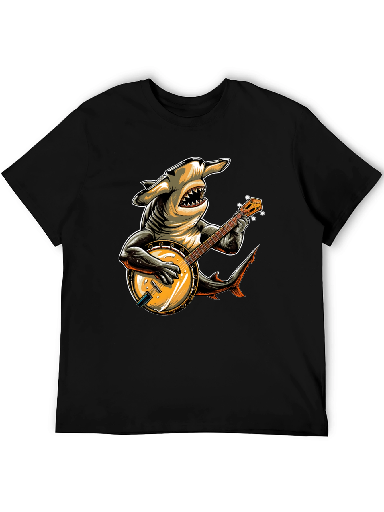 Shark Banjo Player Graphic T-Shirt