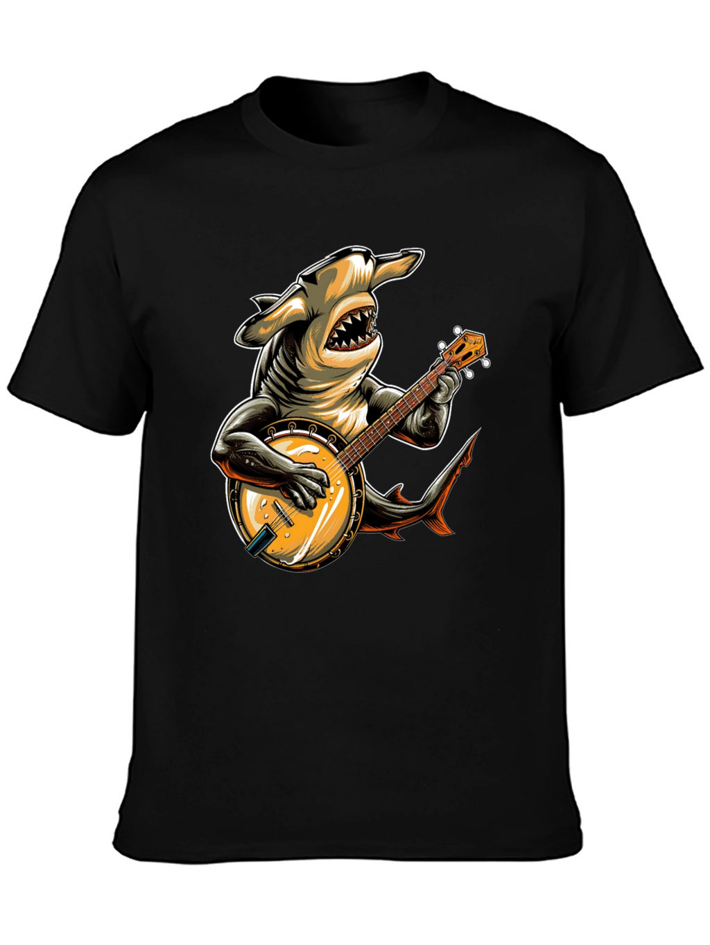 Shark Banjo Player Graphic T-Shirt