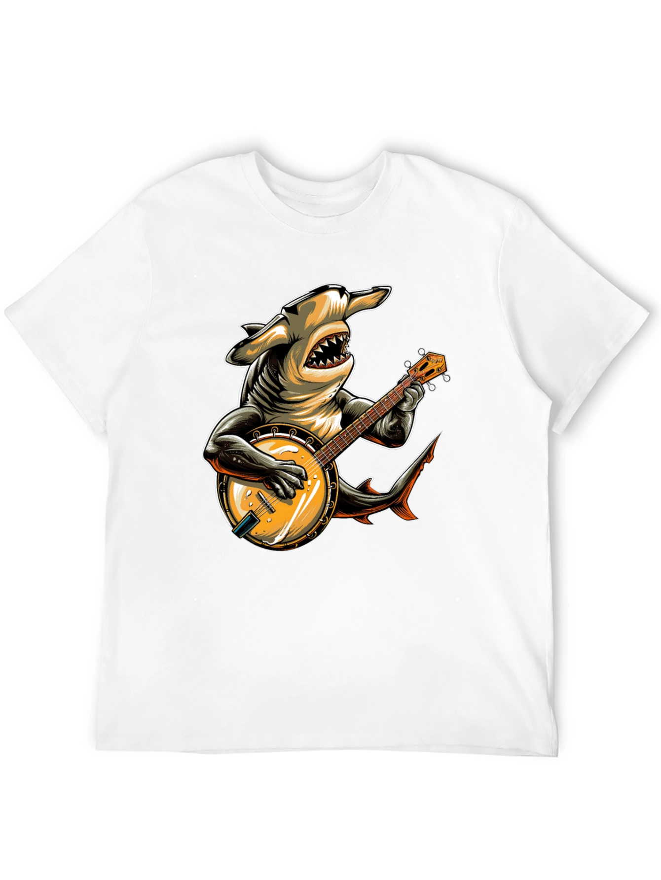 Shark Banjo Player Graphic T-Shirt