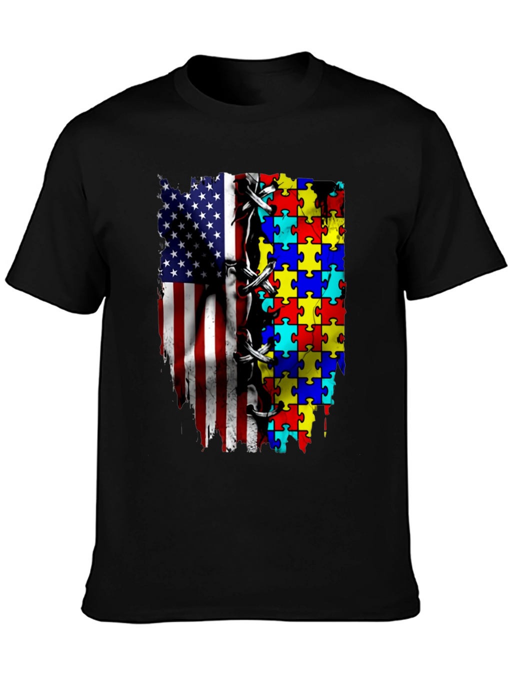 Autism Awareness USA Flag Puzzle T-Shirt