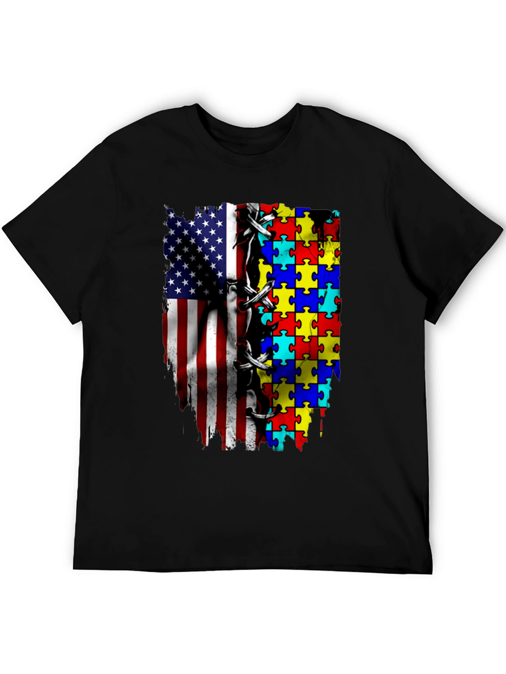 Autism Awareness USA Flag Puzzle T-Shirt