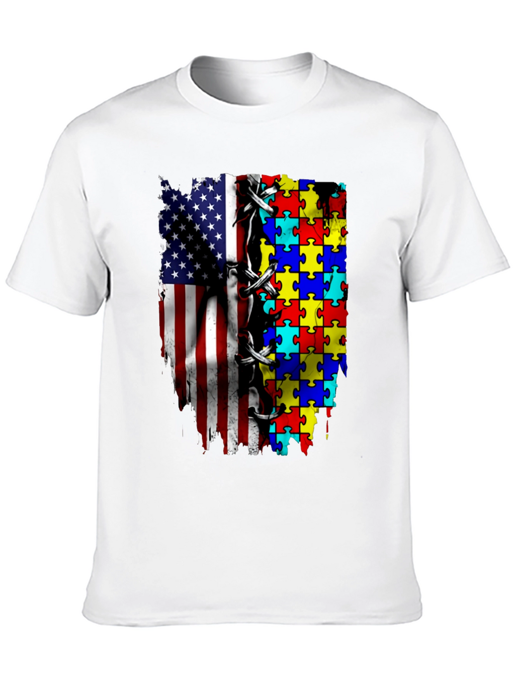 Autism Awareness USA Flag Puzzle T-Shirt