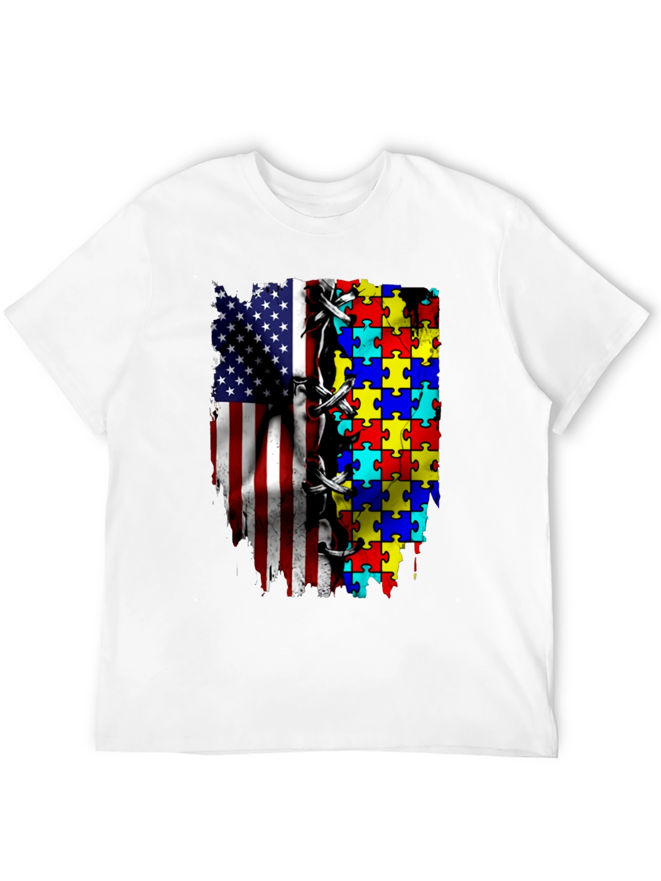 Autism Awareness USA Flag Puzzle T-Shirt