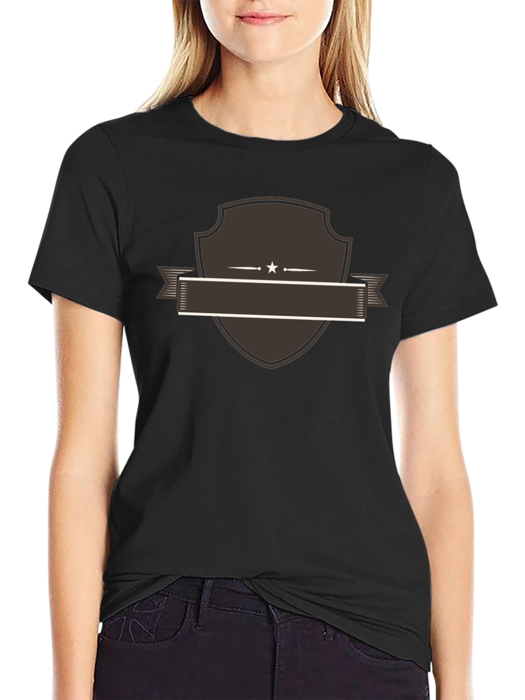 Classic Black Tee with Customizable Shield Design