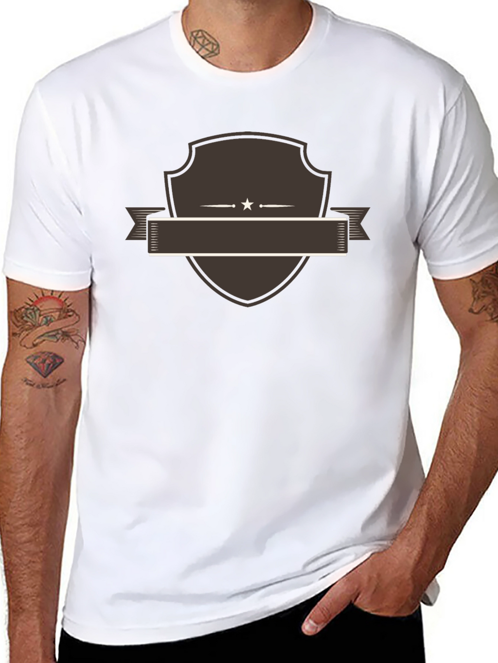 Classic Black Tee with Customizable Shield Design
