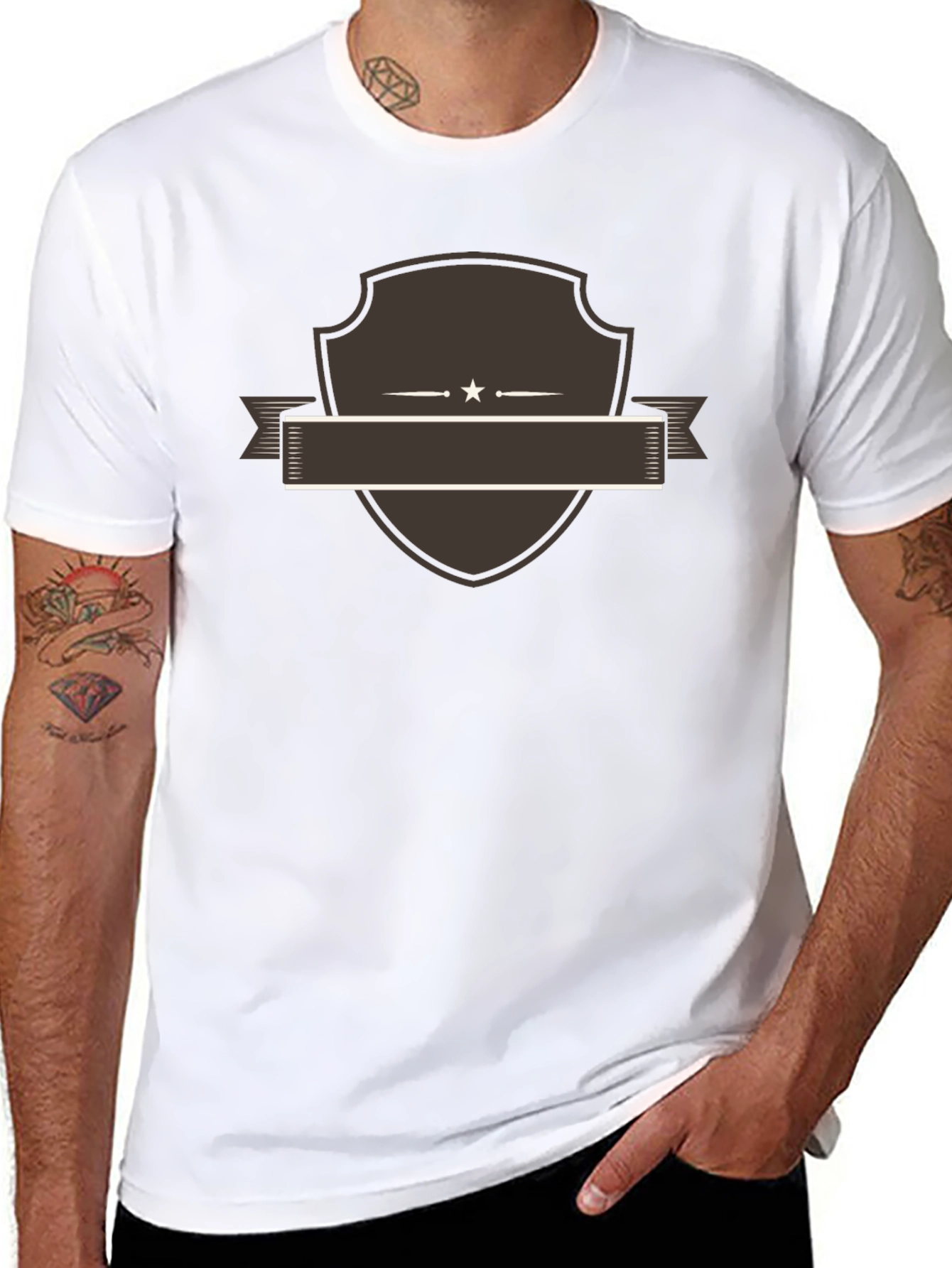 Classic Black Tee with Customizable Shield Design