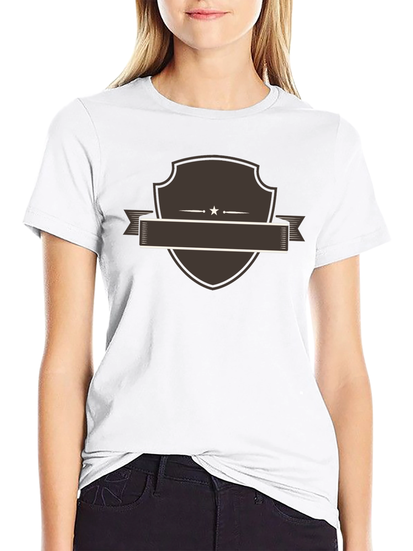 Classic Black Tee with Customizable Shield Design