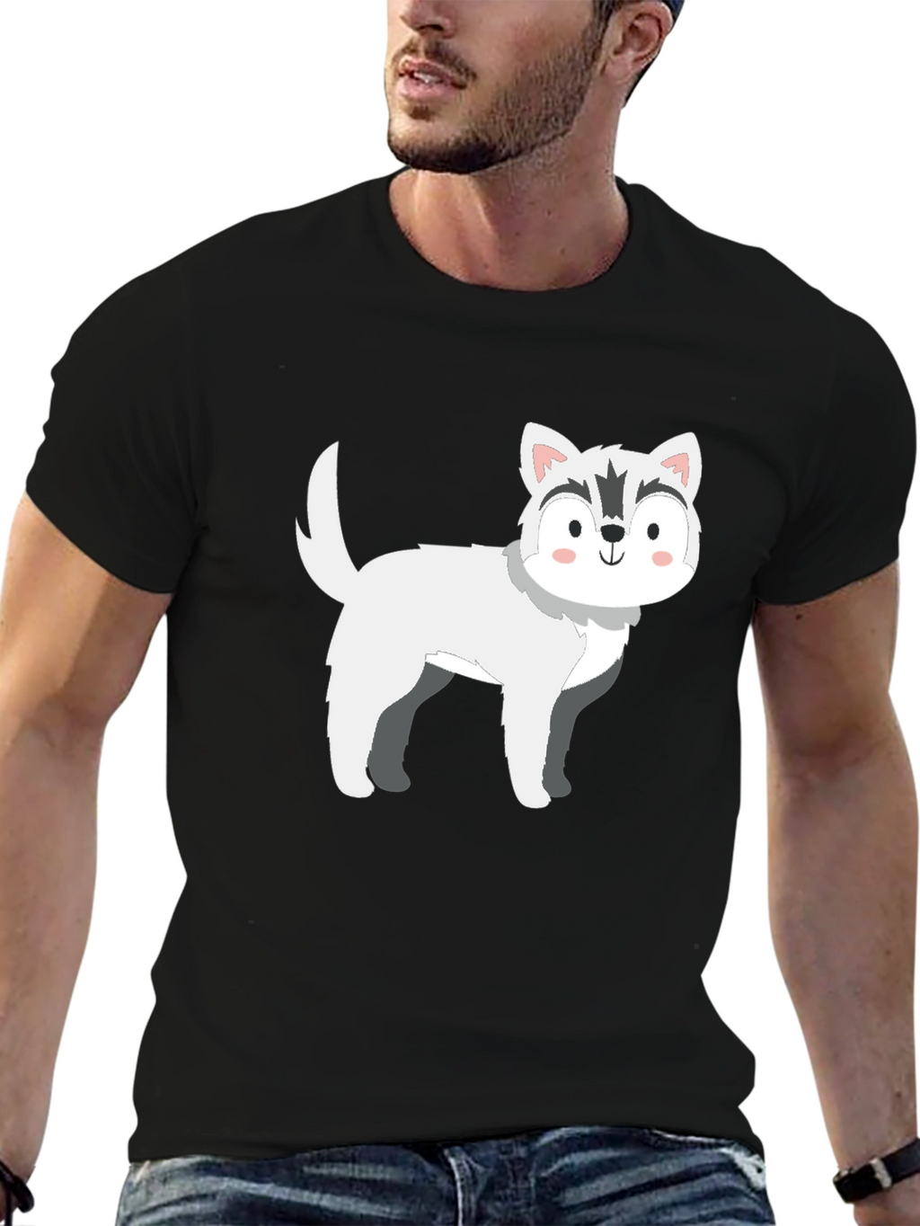 Cute Cartoon Husky Dog Graphic T-Shirt