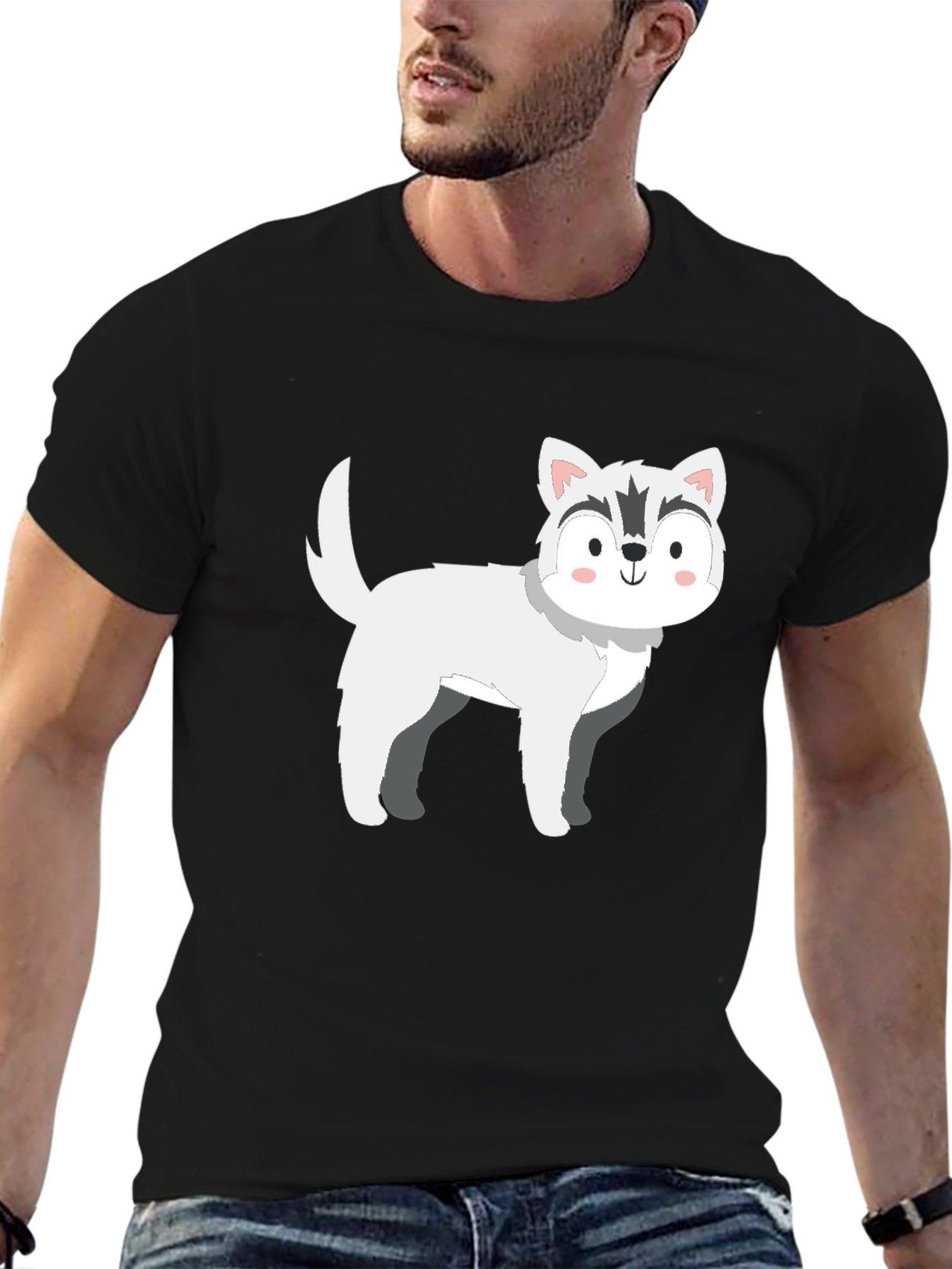 Cute Cartoon Husky Dog Graphic T-Shirt