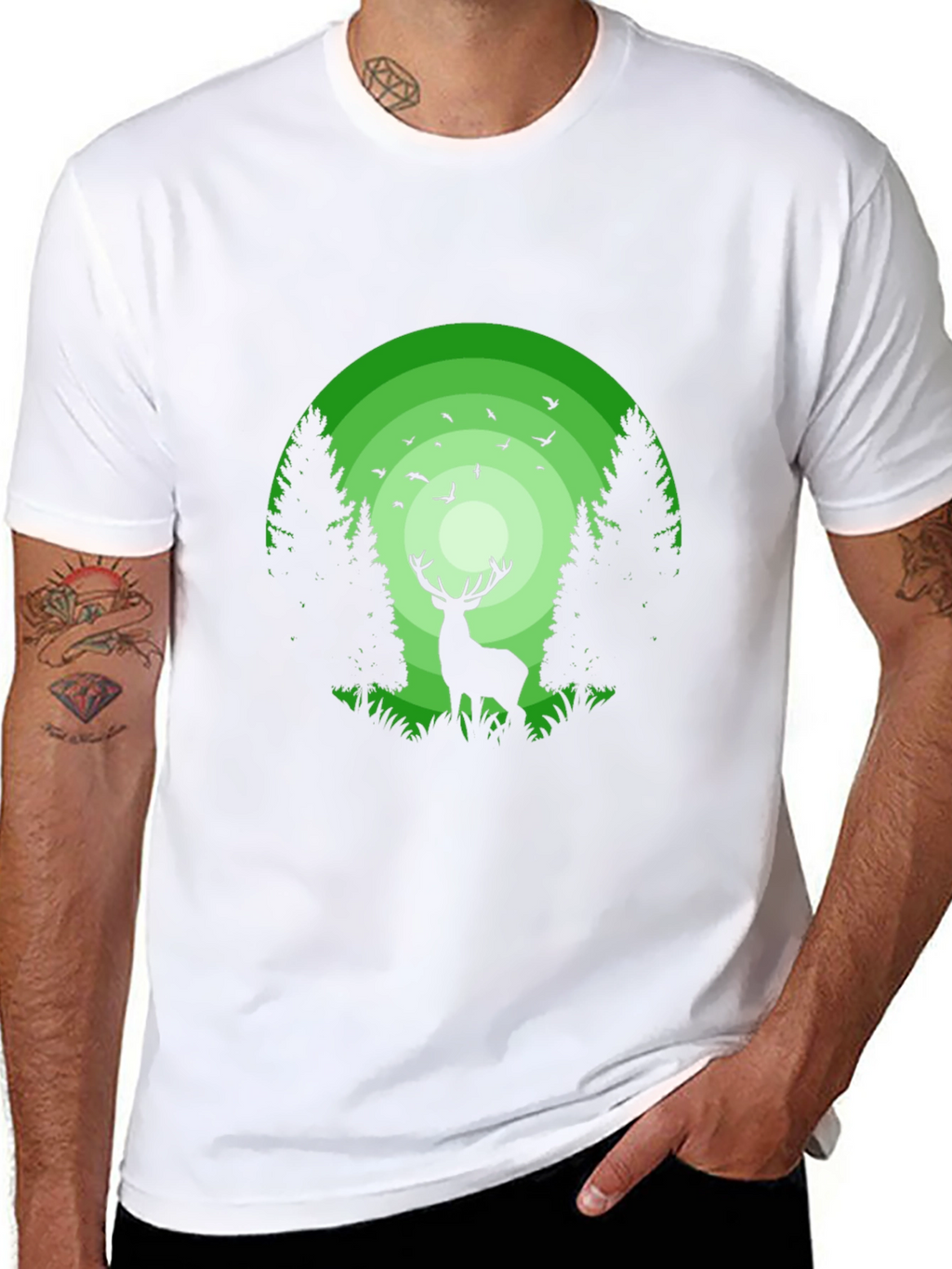 Nature Deer Graphic Print Crew Neck T-Shirt