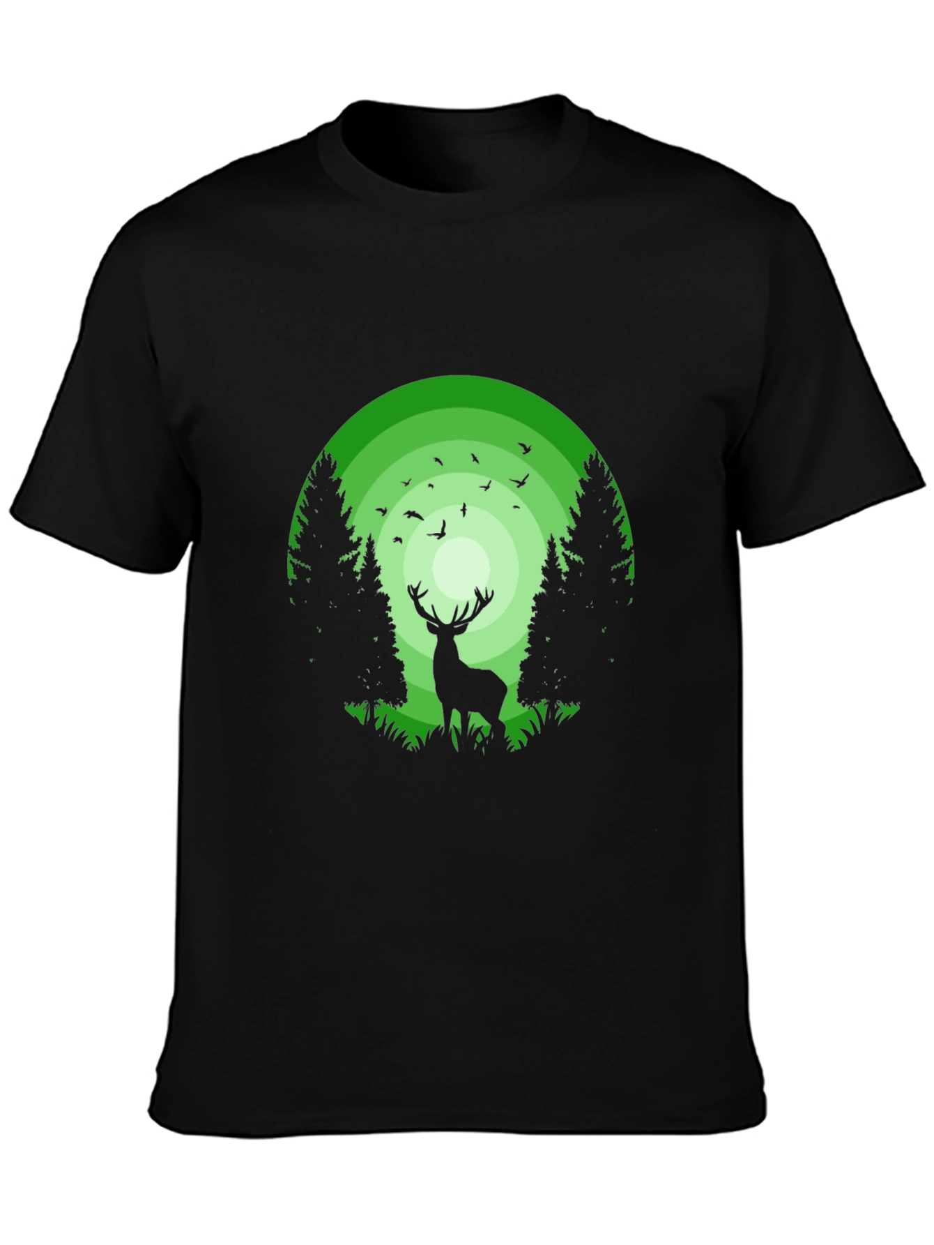 Nature Deer Graphic Print Crew Neck T-Shirt