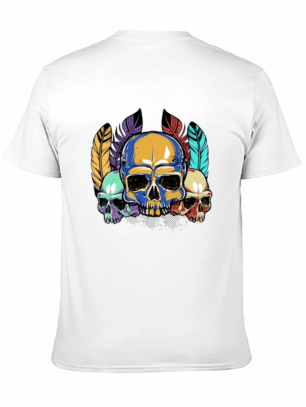 Skull Feather Graphic Print Mens Black T-Shirt