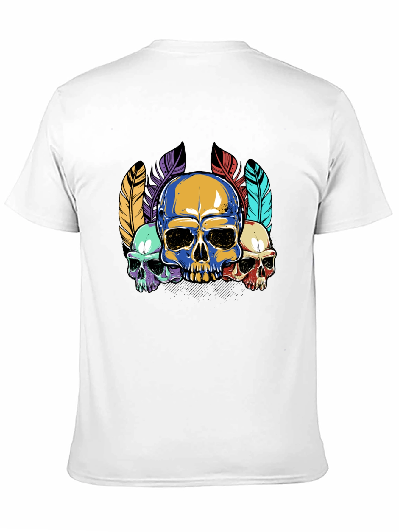 Skull Feather Graphic Print Mens Black T-Shirt