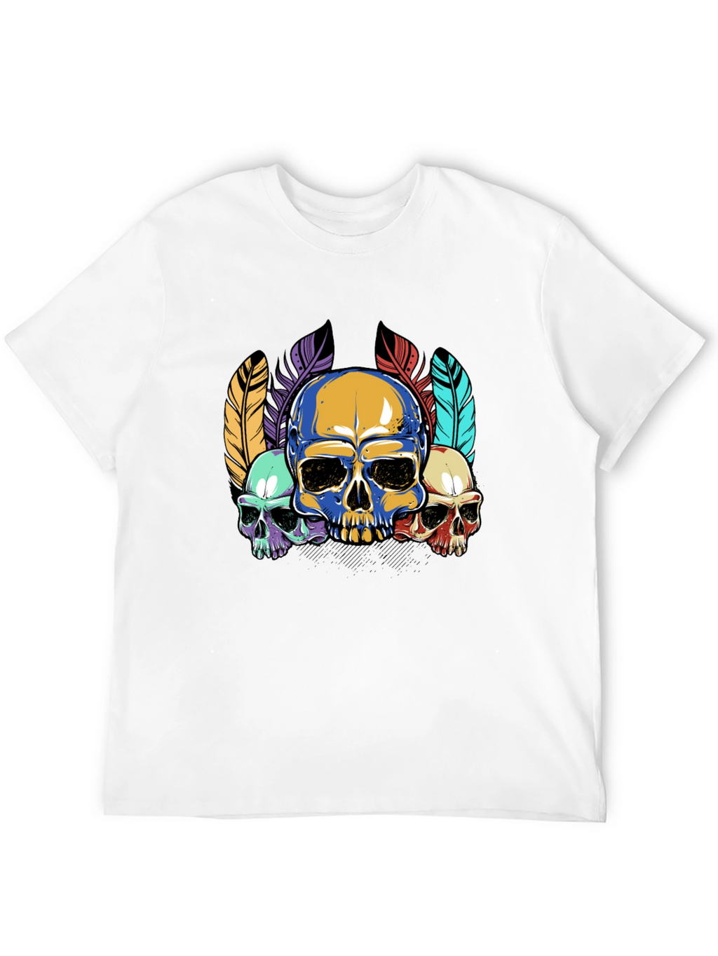 Skull Feather Graphic Print Mens Black T-Shirt
